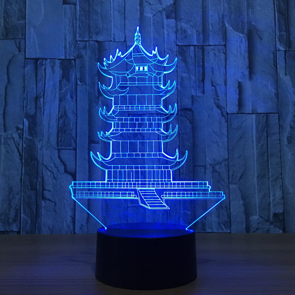 Китайский Leifeng Пагода форма 3D Ночник светильник башня лампа Led 7 цветов Изменение