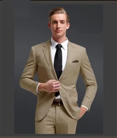 best new khaki gentleman style business two buttons suitsjacketpantsvesttie groom tuxedos groomsmen mens wedding suitswed