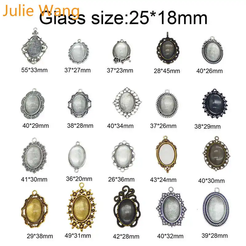

Julie Wang 10 Sets Randomly Send Assorted Oval 25x18mm Setting Blank Tray Pendant With Glass Cover Cabochon Base Jewelry Making