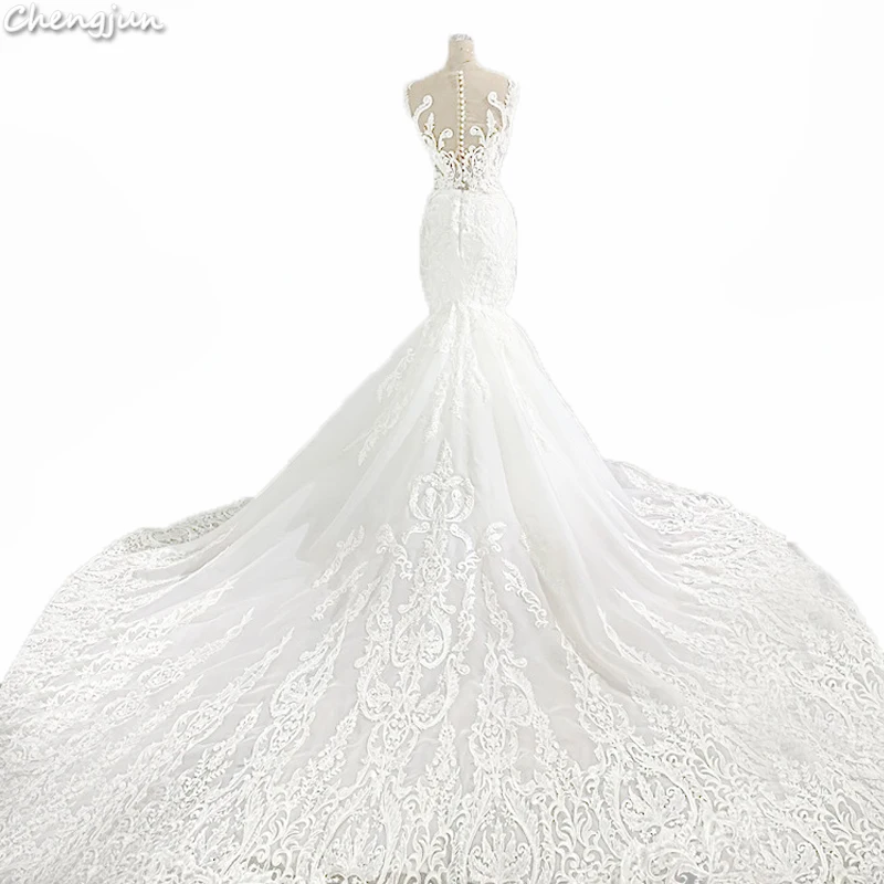 Chengjun модные белые свадебные платья русалки с длинным шлейфом для женщин
