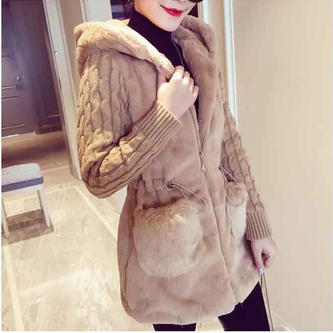 Новый зимний женский плюшевый шерстяной свитер с капюшоном пальто для женщин