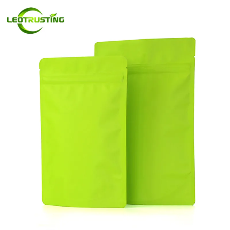 

50pcs Stand up Thickened Matte Green Aluminum Foil Zip Lock Bag Resealable Coffee Beans Corn Powder Fruit Storage Gifts Pouches