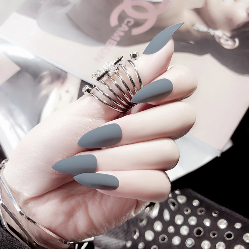 Накладные ногти матовые 24 шт. Длинные Советы для Однотонная одежда чип гель