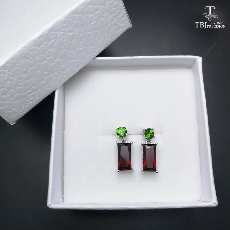 

TBJ,100% natural garnet and chrome simple design earring white color in 925 sterling silver gemstone jewelry with gift box
