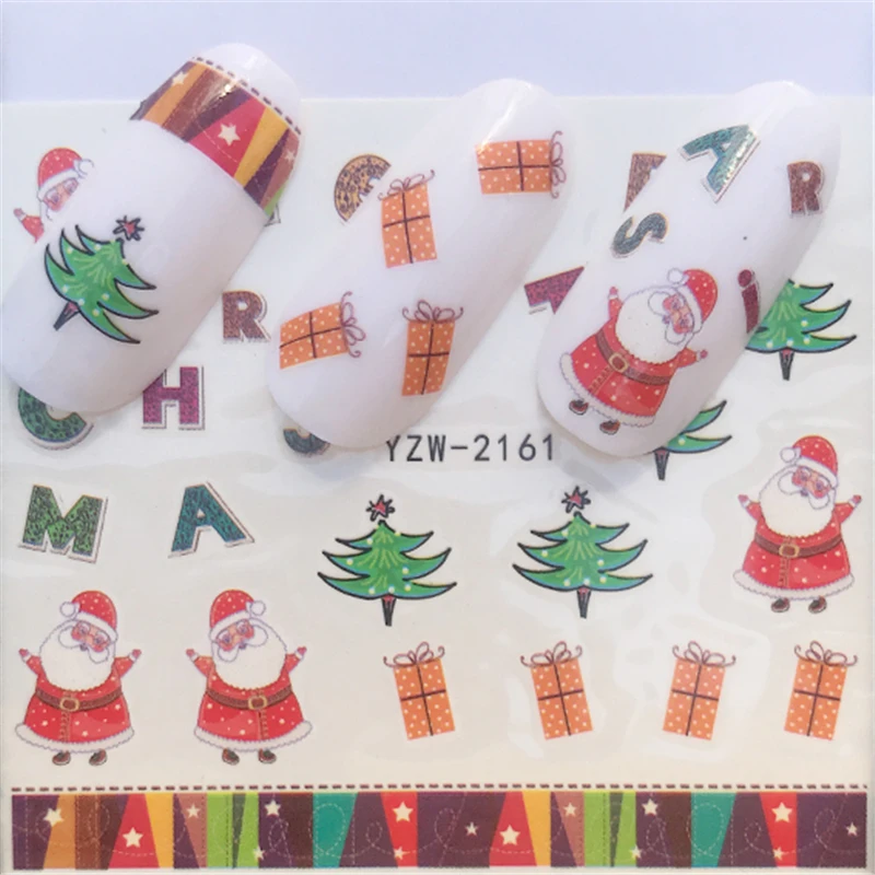 

YWK 1Sheet Santa Claus Christmas Nail Art Water Decals Pink Snowflake Snowman Transfer Stickers