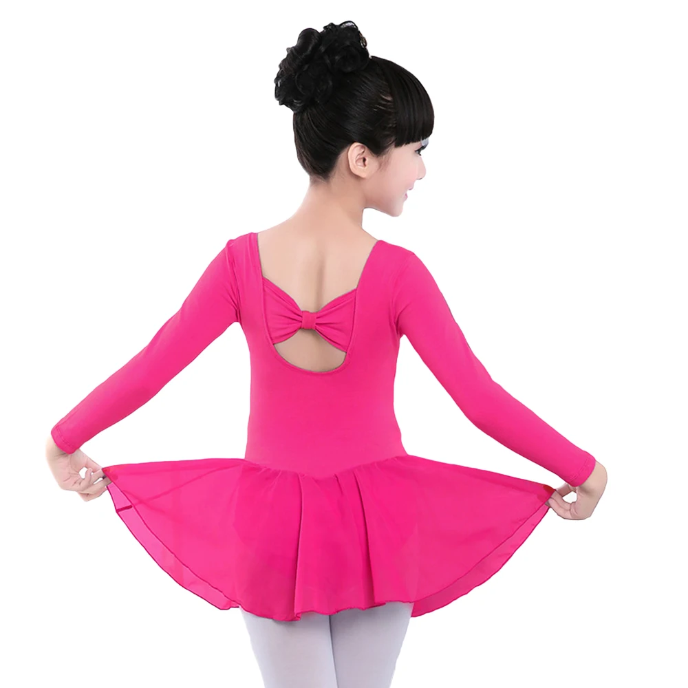 Rose long-sleeves Гимнастическое трико с короткими/длинными рукавами для девочек; балетное платье для танцев; Детские балетные костюмы для девочек; танцевальное трико для девочек; танцевальная одежда - Цвет: Rose long-sleeves