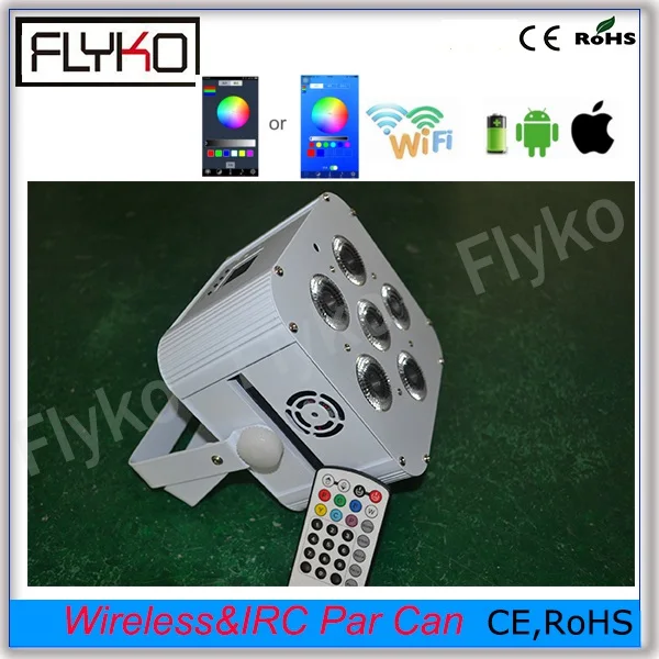 

Free shipping Flykostage Phone App control DJ Lights 6in1 RGBWA UV 6pcs 18W Led Battery Power Wireless & IRC Stage Light