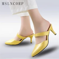 plus size 34 43 women slippers high heels shoes mules pointed toe sexy low heels shoes slip on slides pumps fashion women shoes