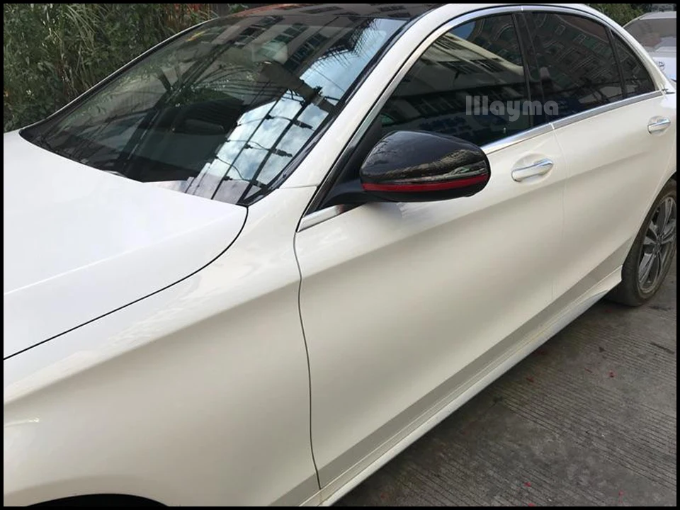 W205 углеродного волокна Сменное Зеркало Обложка для Benz C180 C200 C250 C300- год красная линия Стиль LHD RHD Автомобильное зеркало заднего вида крышки