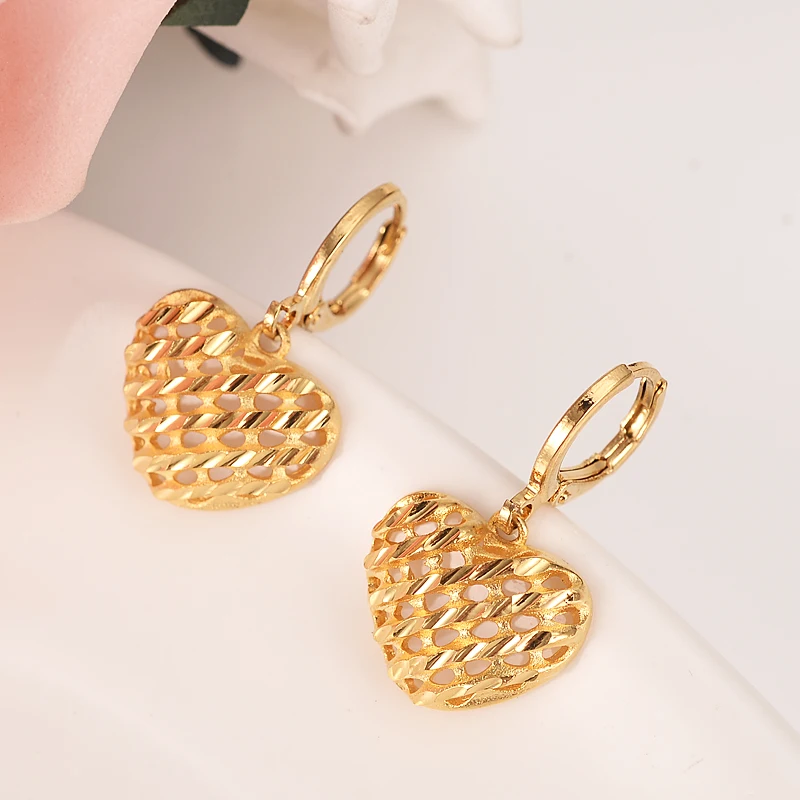 

Gold dubai love heart Dangle Earrings Women Fashion Jewelry Gold Metal Drop Earrings For kids Gifts wedding bridal