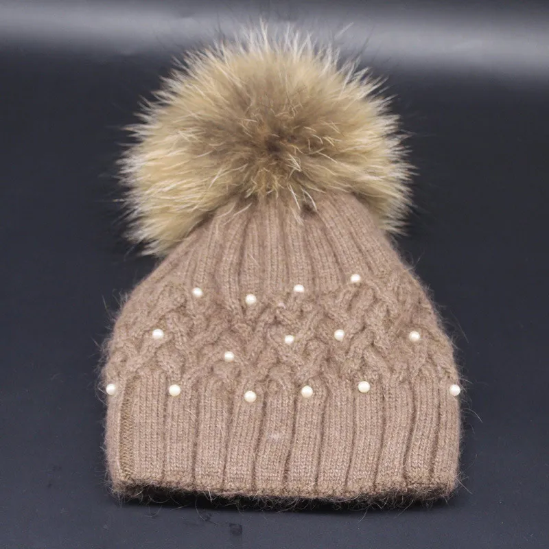 Новинка Лидер продаж Осень зима женские вязаные шапки с помпон из меха кролика