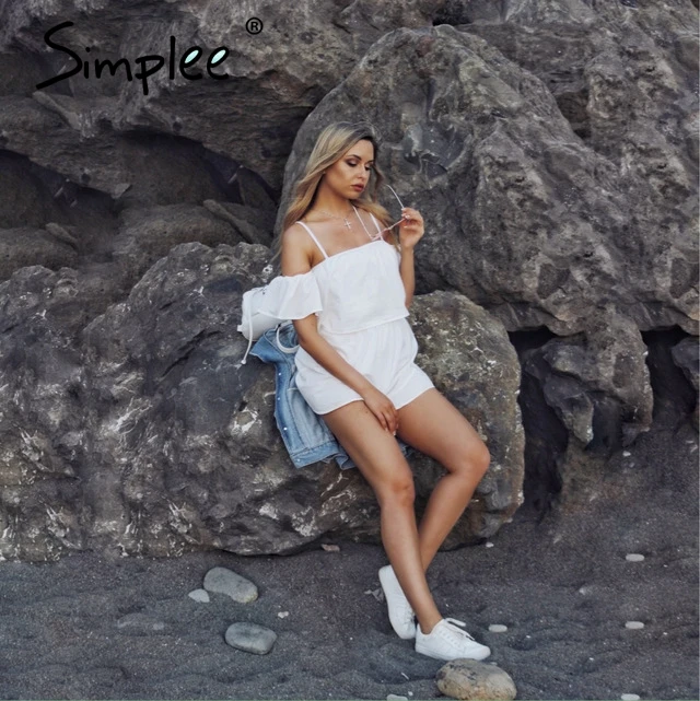Женский элегантный комбинезон Simplee ромпер с открытыми плечами летние пляжные