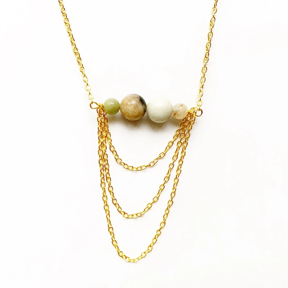 Натуральный Амазонит подвеска с бусинами из камней многослойное эффектное