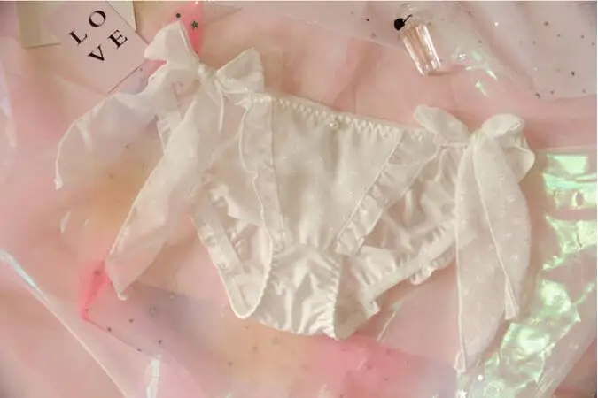 Japanese Soft Girl Sweet Girl Heart Chiffon Butterfly Knot Lotus Leaf Side Low-waist Sexy Belt Belt Underwear girls GZ-K17