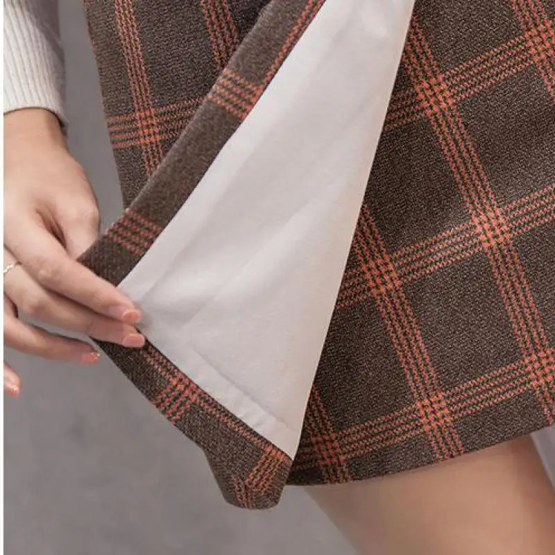 Женская Клетчатая Шерстяная мини-юбка приталенная облегающая юбка с высокой