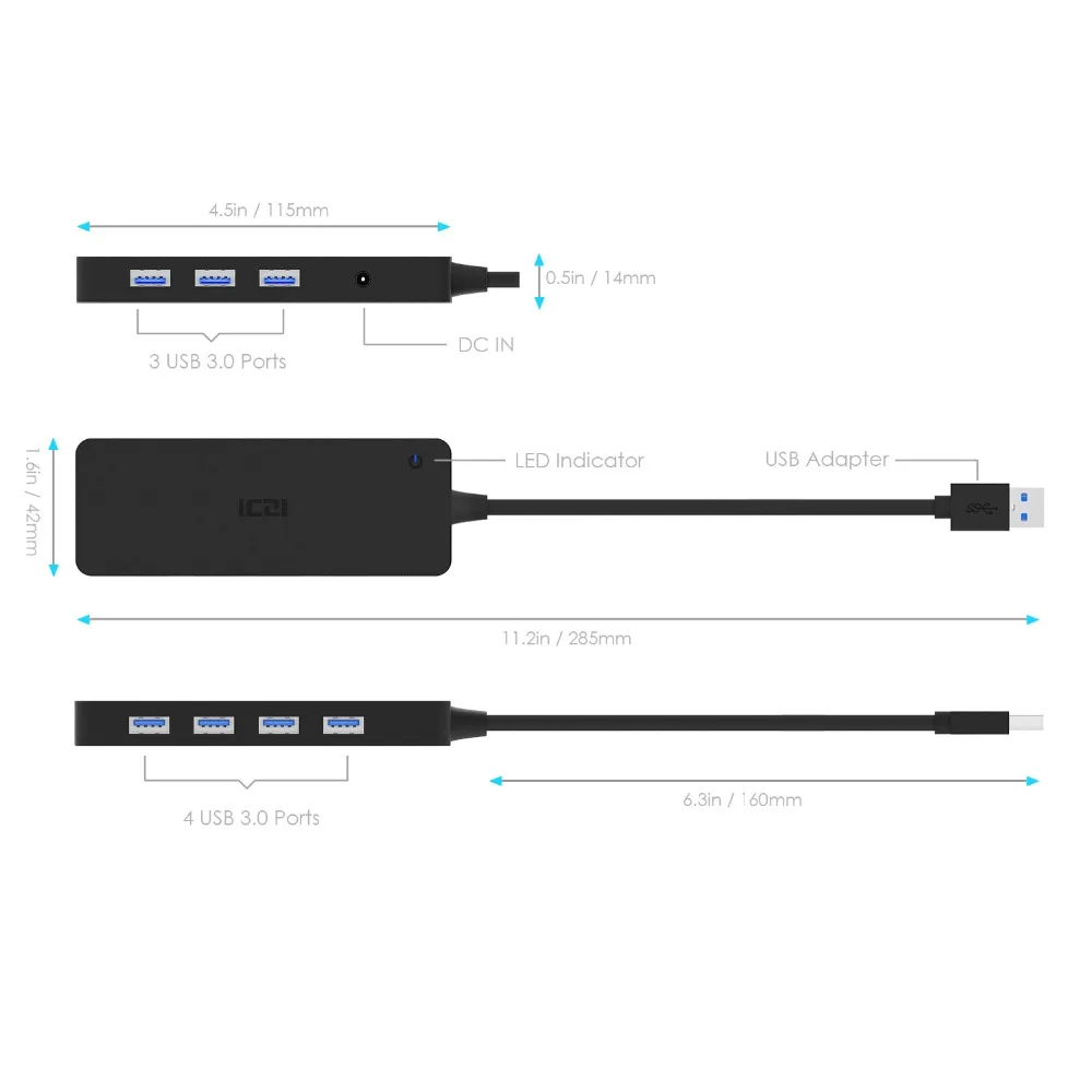 ICZI 7 в 1 Высокоскоростной портовый USB 3 0 концентратор с блоком питания постоянного