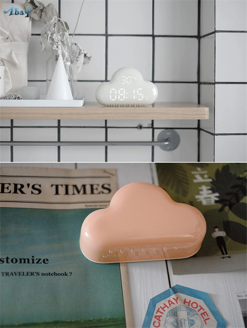 Симпатичные Облако будильник розовый Night Lights дети Спальня Smart голос светодио дный Mute повтора сигнала часы Перезаряжаемые настенный светильник De светильники