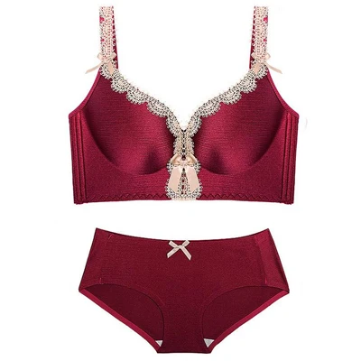 wine red Queenral бесшовное белье набор для Для женщин Push Up ABC чашки бюстгальтера дамы комплект Удобная дышащая провода бюстгальтер трусики Комплект Бюстгалтер комплект нижнего белья лифчик женское белье бюс - Цвет: wine red