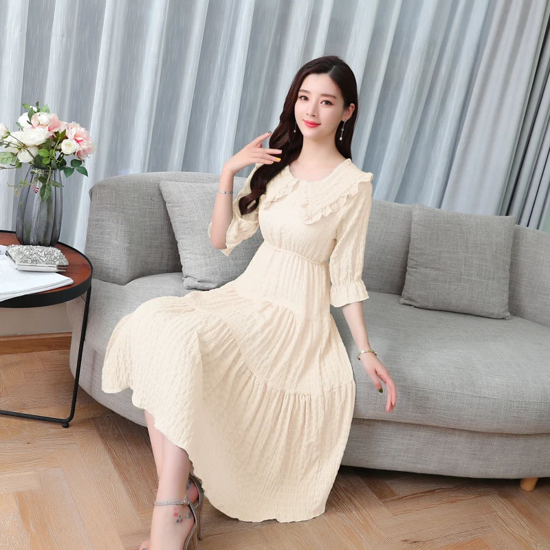 Women Vintage Cute Chiffon Girls Dress Party Midi Office Elegant Lady Vacation Summer Beach Casual Korean Runway Vestidos | Женская
