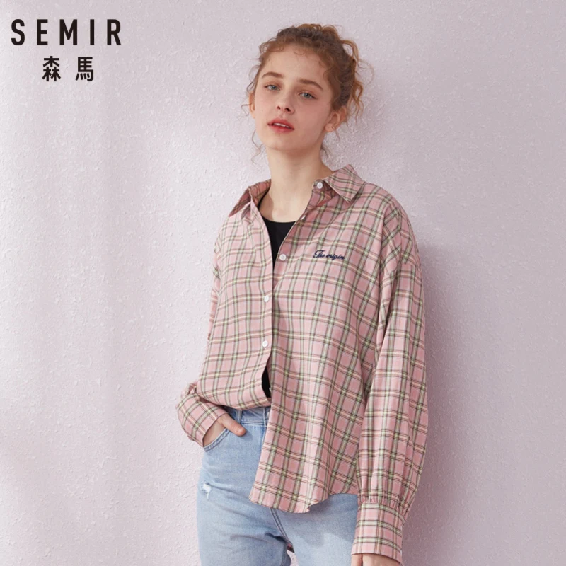 Женская клетчатая рубашка из 100% хлопка с вышивкой|Блузки| |