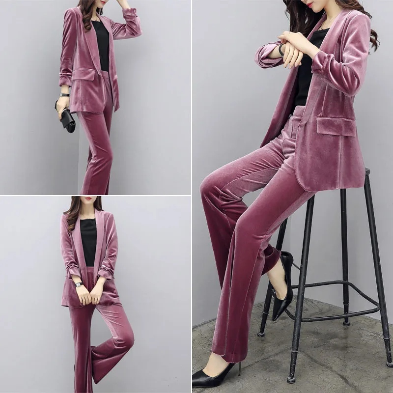Золото бархат женский комплект 2 шт. велюровый спортивный костюм Conjunto Feminino