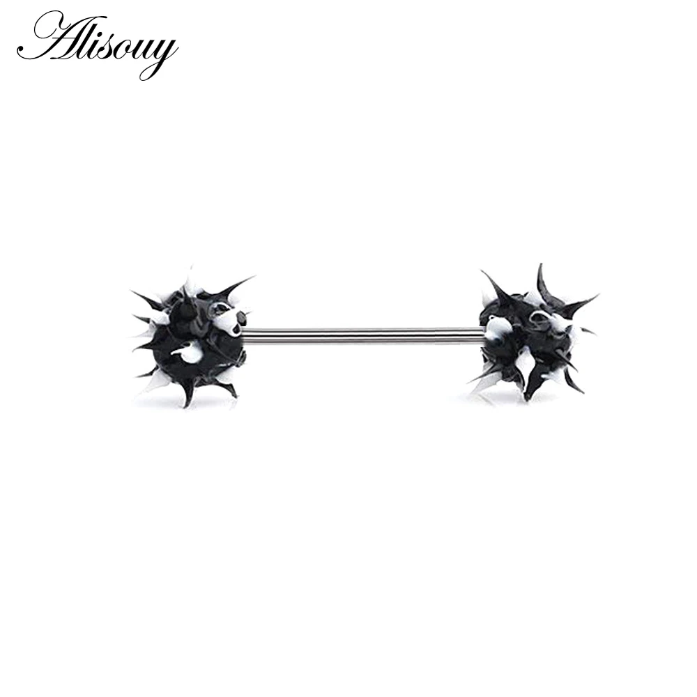Black-White Alisouy, 1 шт., силиконовый шарик, нержавеющая сталь, штанга для языка, кольца для сосков, штанга, женские сексуальные серьги для пирсинга, модные украшения для тела - Окраска металла: Black-White
