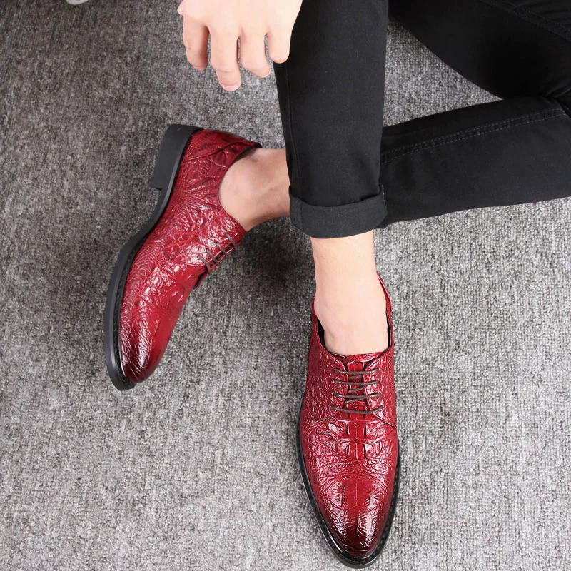 

Fashion men's shoes casual leathe male nice classic brown red or black lace up shoe man comfortable party shoes for men hot sale
