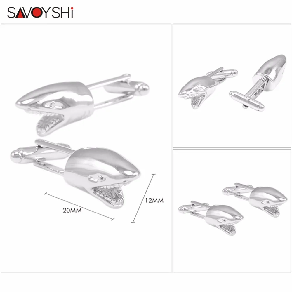 SAVOYSHI Новинка Акула модельные запонки для мужской рубашки запонки высокого качества из нержавеющей стали животных запонки модные ювелирные изделия