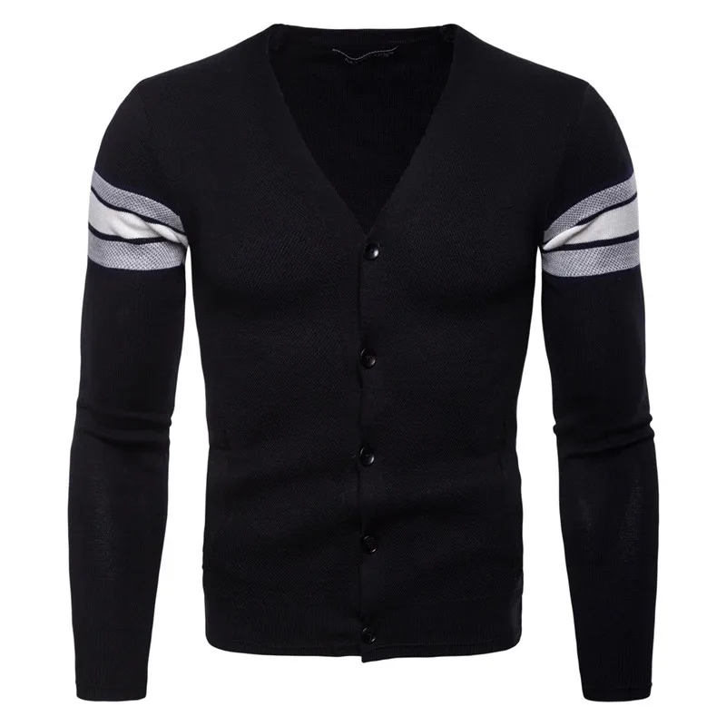 

New Men Stripe Cotton Blend V-neck Slim Sweater Casual Men Knit Cardigan Bottoming Shirt For Male Nice Autumn Winter