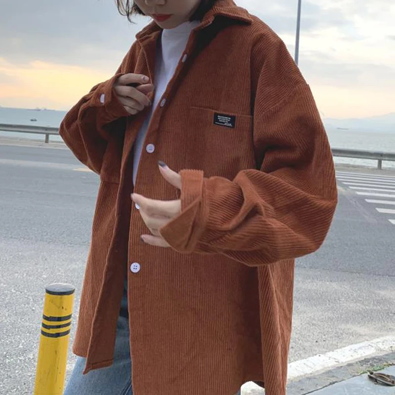 Куртка женская вельветовое пальто 2019 Женская короткая верхняя одежда Harajuku