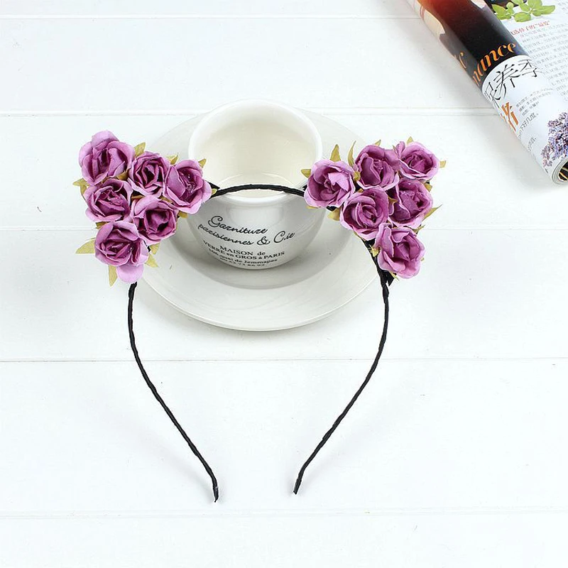 CAUSE JOYACE Fashion Small Devil Cat Fabric Flowers HairBands Women Ears Floral Head Hoop Headwear in Girls Hair Accessories |