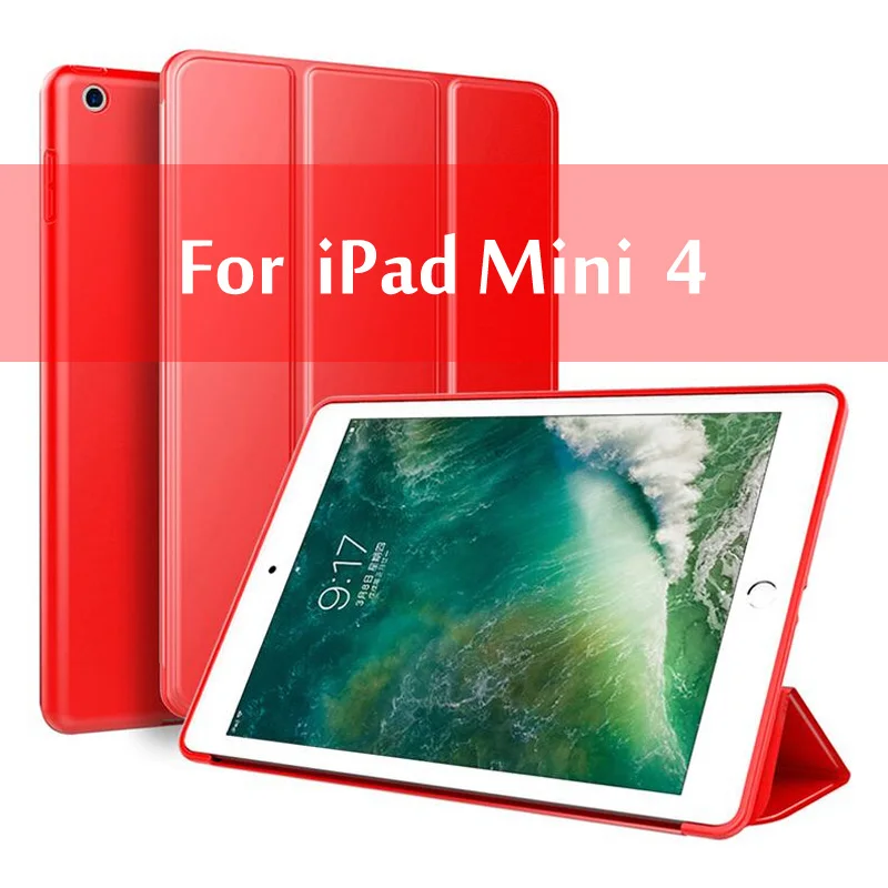 Mini 4 Red Чехол для iPad Mini 4 3 2 1 чехол ПУ; кожа; Силикон Мягкая задняя трехстворчатая подставка для сна смарт-чехол для iPad Mini 5 чехол Funda - Цвет: Mini 4 Red