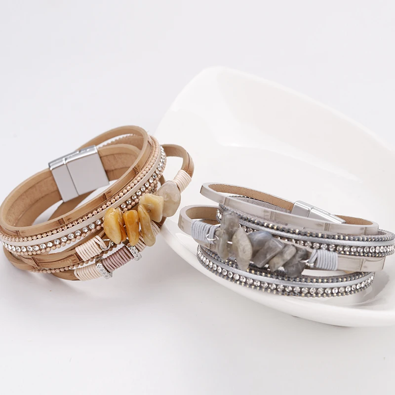 ALLYES натуральный камень кожаный браслет женский металл очаровательные