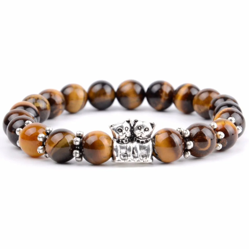 Natural Stone Bracelet Men Blue Turquoises Beads Dog Animal Charm Bracelets For Women Friendship Jewelry Gift | Украшения и