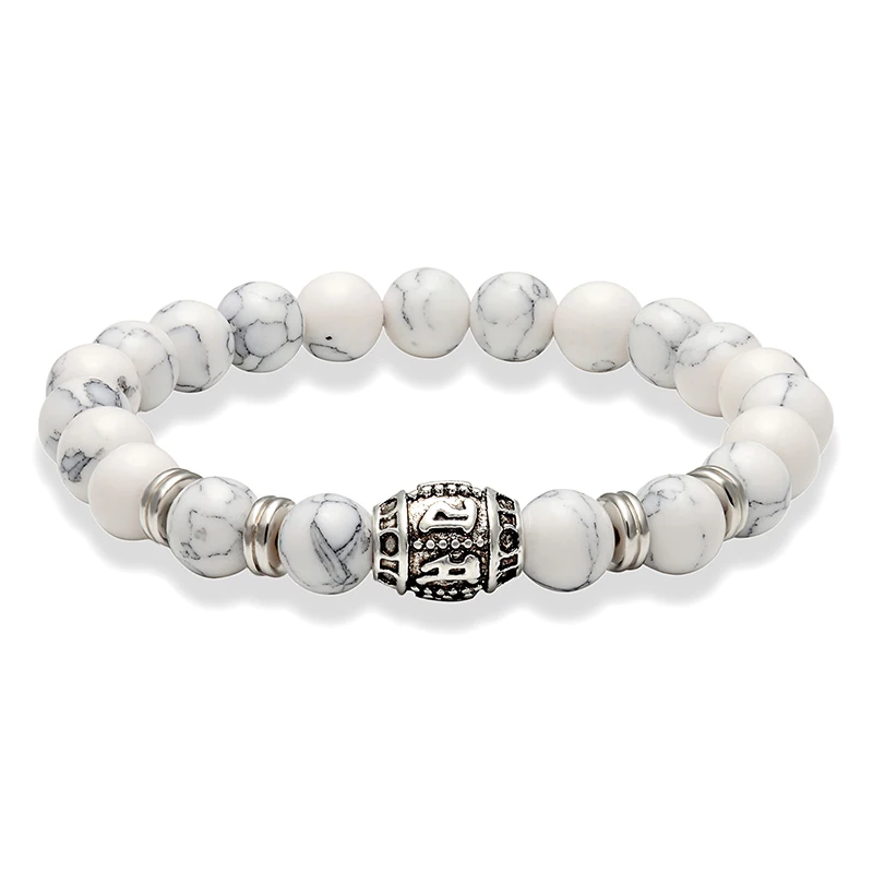 LIVVY Natural Stone Bracelet Men's Jewelry Black Six-word Mantra Beads Elastic Lucky Lady AS894 | Украшения и аксессуары