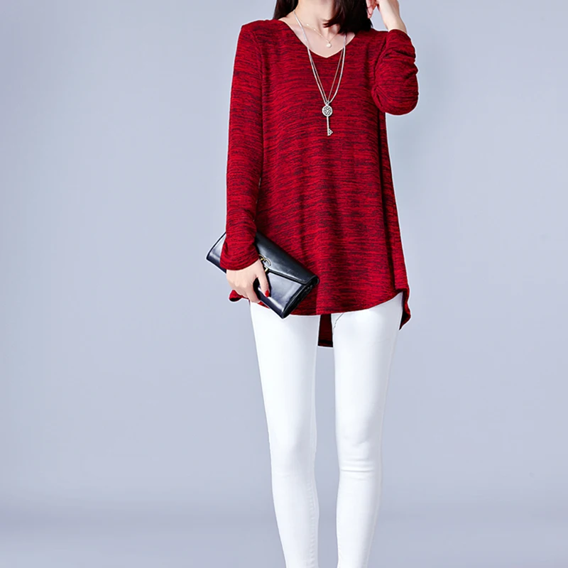 Vintage Women Basic Tee Shirt New 2019 Spring Long Sleeve V-Neck Female Medium Tops Bigsweety |