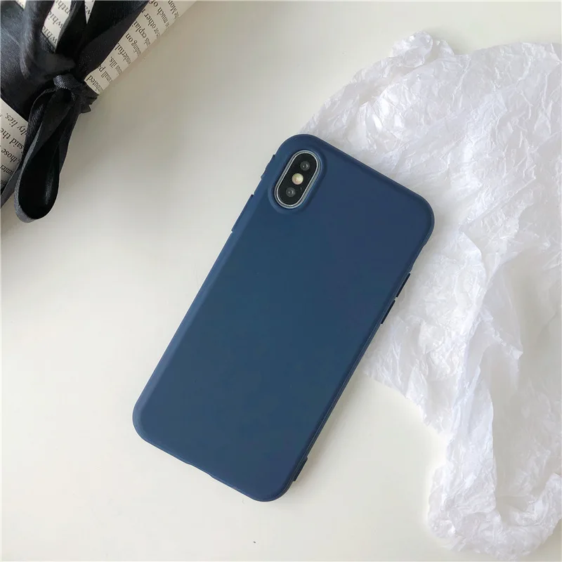 ТПУ карамельного цвета резиновый силиконовый чехол для iPhone 7 матовый мягкий чехол защитный чехол для iPhone 6 6S 7 8 Plus X 10 6 чехол s - Цвет: Dark blue