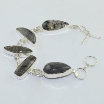 

Black Rutiles Silver Overlay on Copper Bracelet , 23 cm, B1734