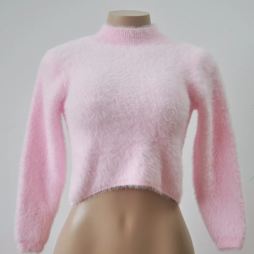 Soft Villus Floss Knitting Sweater Women Long Sleeves Autumn Winter Candy Color Pullover Black Pink Purple White FS0493 | Женская одежда