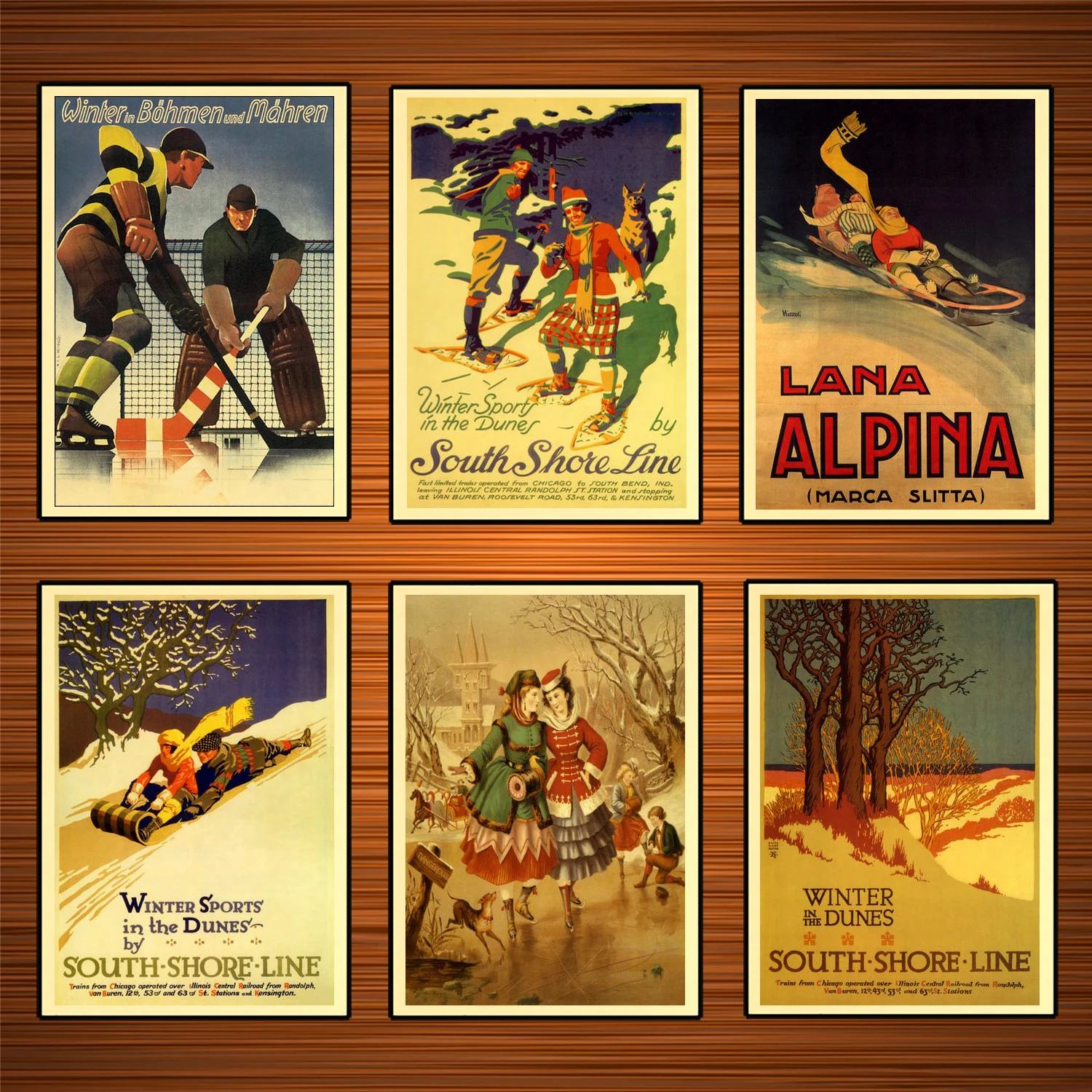 Винтажный постер для катания на лыжах спорта путешествий Хоккей в Bohmen