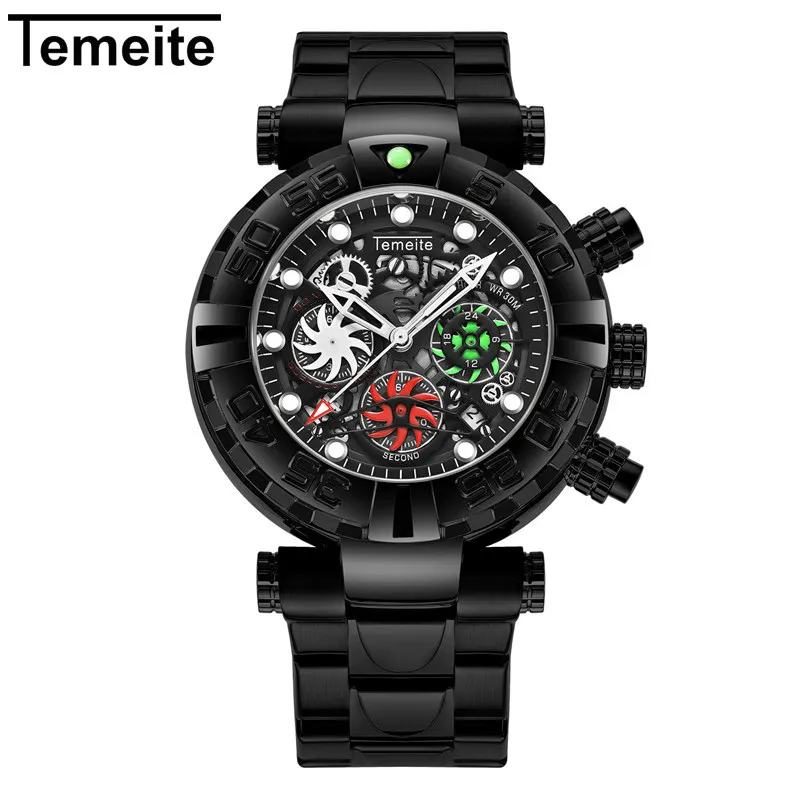 Temeite 1 Temeite часы мужские деловые повседневные золотые креативные полые Кварцевые часы водонепроницаемые военные наручные часы Мужские часы с хронографом - Цвет: Temeite 1
