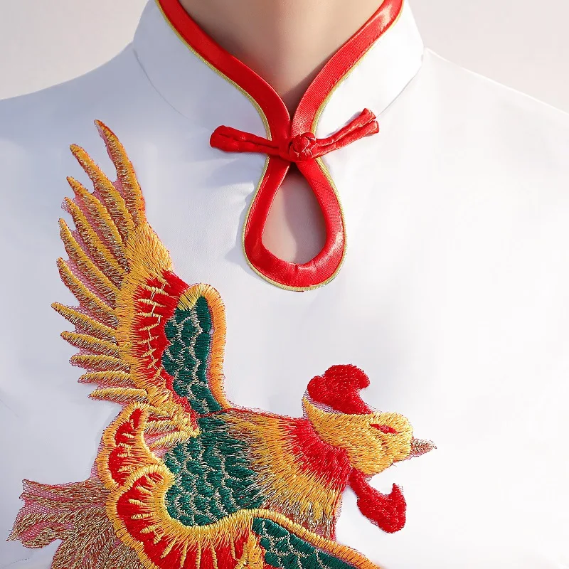 

White Womens Spring Long Cheongsam Fashion Chinese style Lady Mandarin Collar Qipao Sexy Slim Party Dress Vestido S-4XL