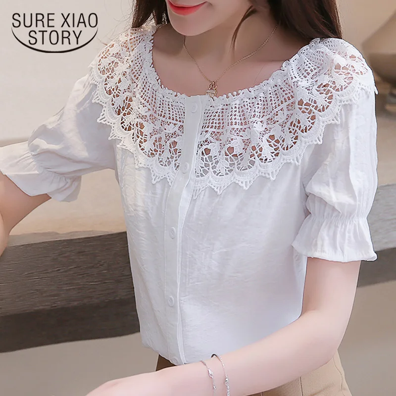 Женская одежда женские летние блузки с рукавом коротким 2019 o образным сплошная