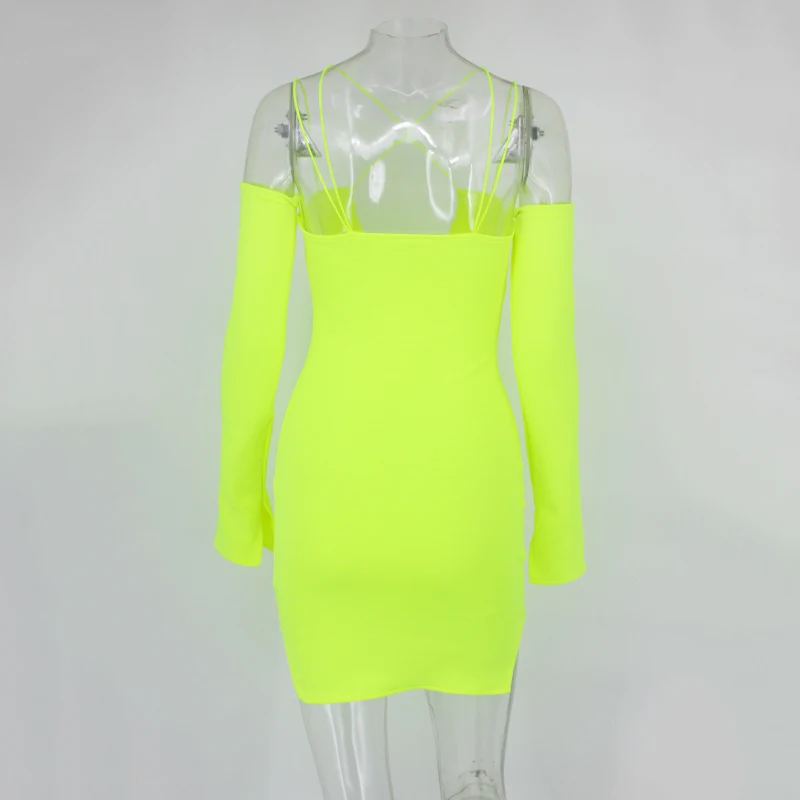 Женское мини-платье на бретельках Tobinoone с разрезом длинным рукавом глубоким