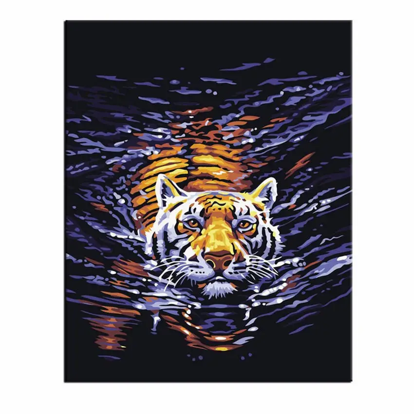 tiger painting 5 УИН Карп Сделай Сам картина по номерам Картина на холсте с изображением рыб Волк картина маслом Настенная картина кошка Раскраска по номерам для домашнего декора 40x50 см - Цвет: tiger painting 5