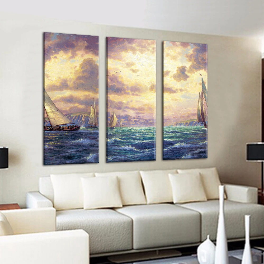 3 Панели абстрактный морской пейзаж печать безрамный холст искусство картина