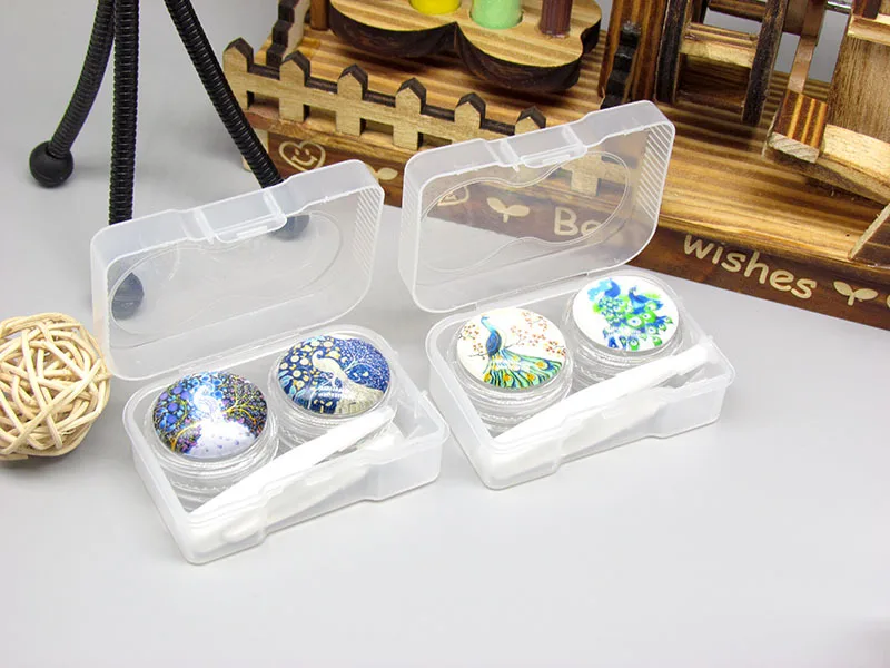 20 компл./лот рисованной Павлин контактные линзы коробка/сопутствующая