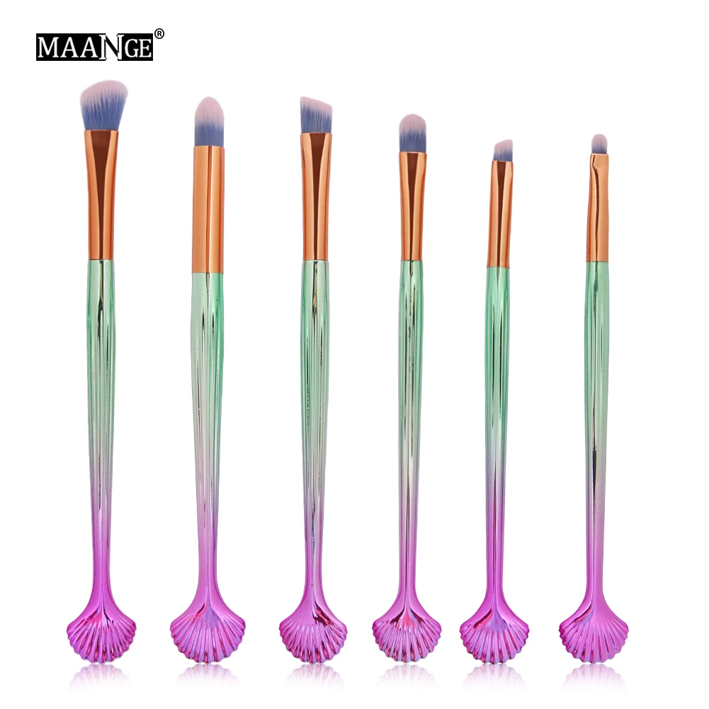 6PCS MAANGE, 7 шт./10 шт., набор кистей для макияжа, тени для век, бровей, кисть для смешивания, Веерная кисть, Русалочка, кисти для макияжа, косметический набор, Pincel Maquiagem - Handle Color: 6PCS