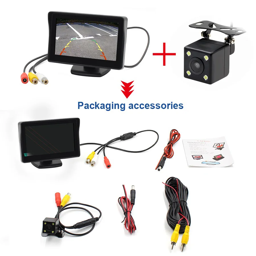 TOPSOURCE 4.3" Auto TFT LCD 2 in 1 Rear view Camera Parking Monitor + LED Night Vision CCD Backup With Car Monitors | Автомобили и