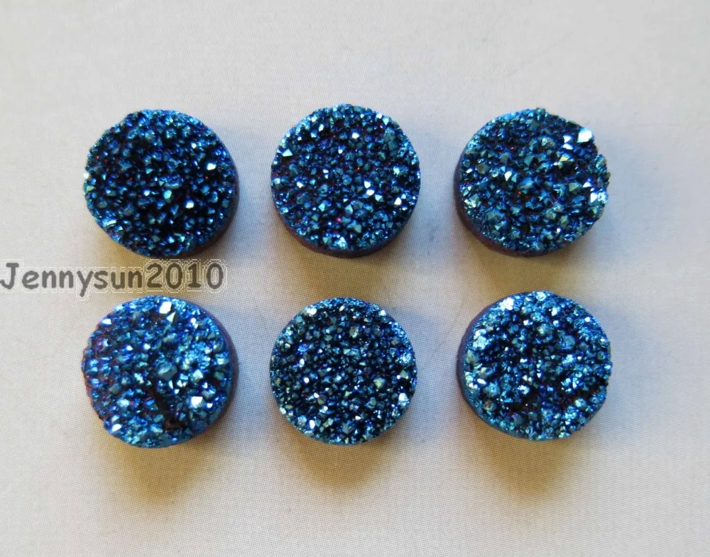 

Metallic Blue (No Hole) Druzy Quartz Ag-ate Flat Back Connector Round Cabochon Beads Jewelry 10 Pcs /Pack